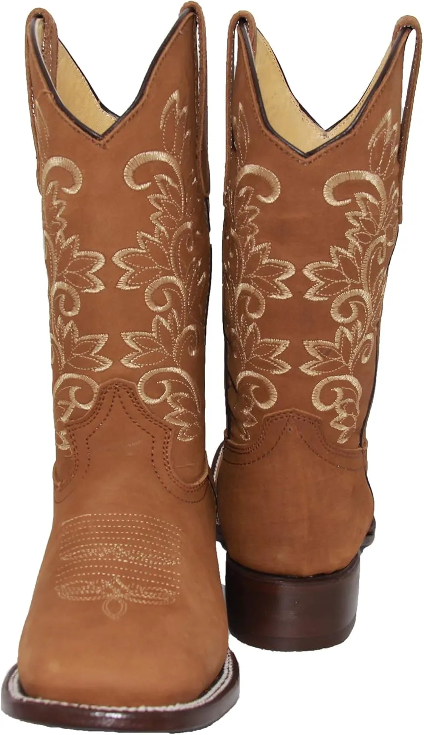 Womens Embroidered Leather Cowgirl Cowboy Square Toe Western Boots
