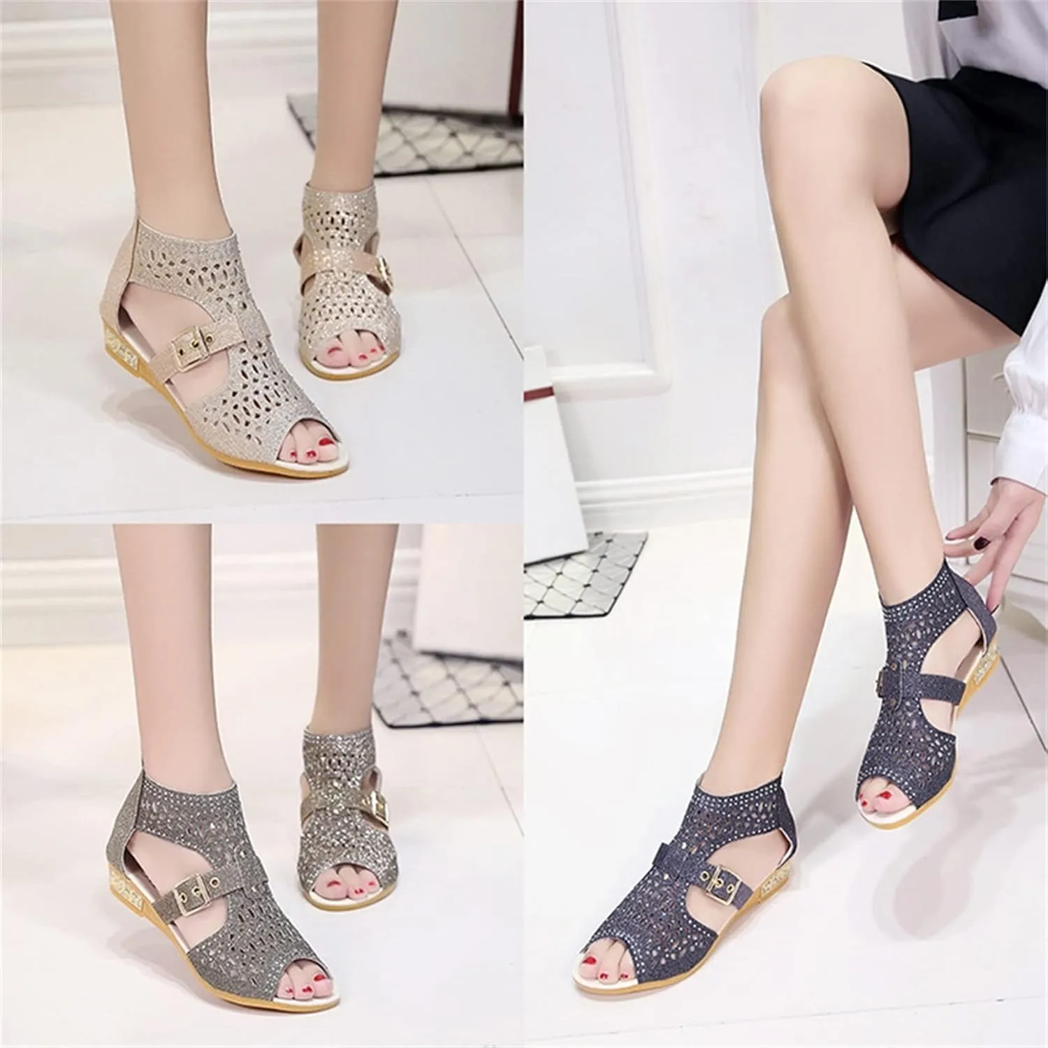 Womens Fashion Slingback Sandals Ladies Comfortable Beach Walking Shoes Thick Cushion Sandal with Hook&Loop,Black,US7.5/EU39