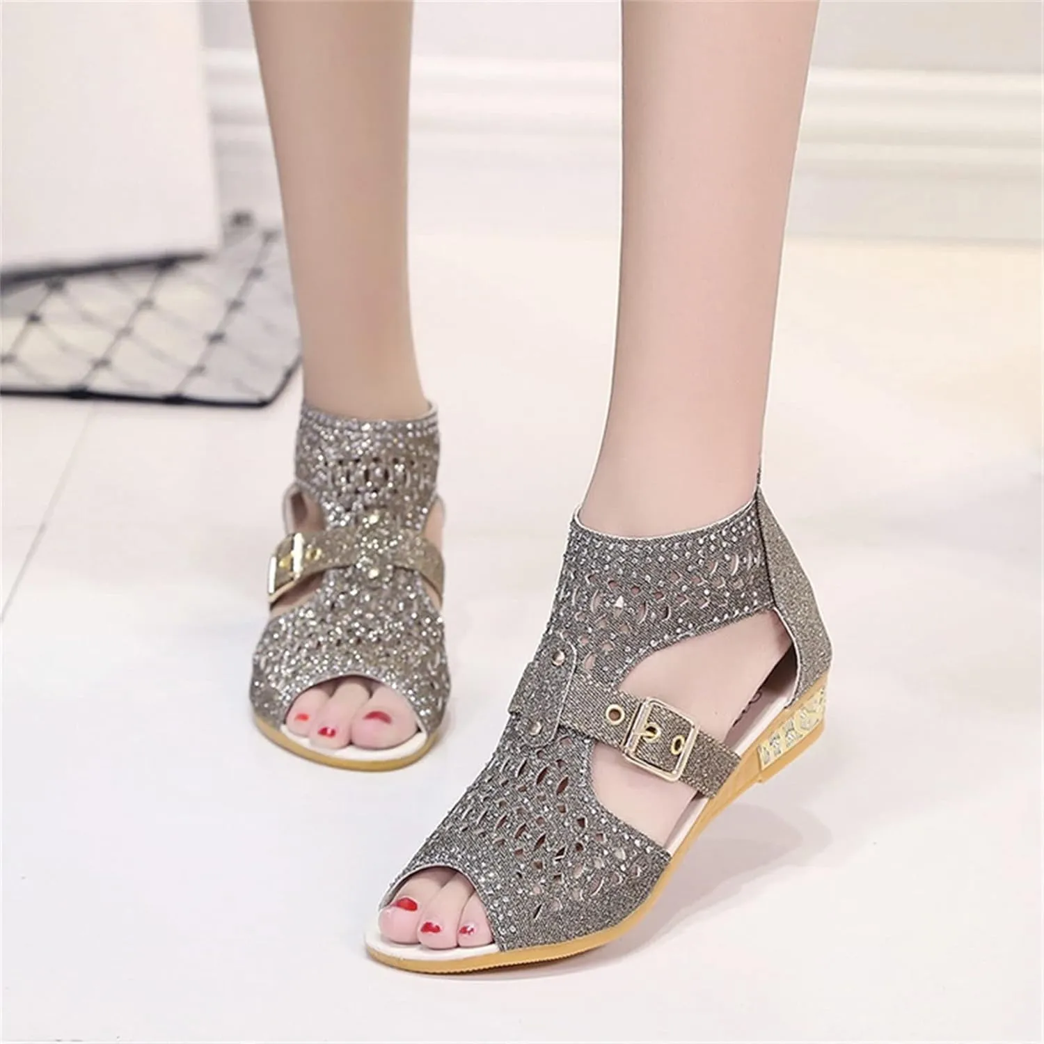Womens Fashion Slingback Sandals Ladies Comfortable Beach Walking Shoes Thick Cushion Sandal with Hook&Loop,Black,US7.5/EU39