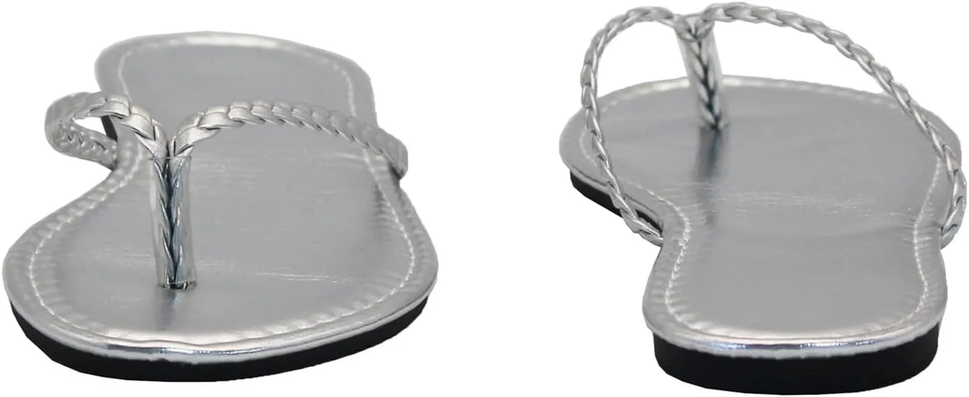 Women's Leather Flip Flops, Woven Strap PU Leather Flat Sandals Slip On Slippers Casual Beach Thongs Slides Shoes