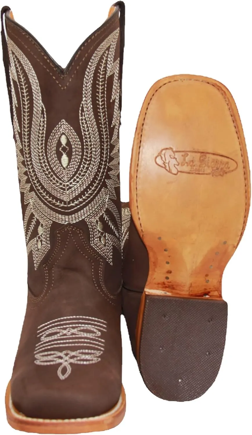 Womens Leather Western Boot Square Toe Cowboy Boot For Women Mid Calf