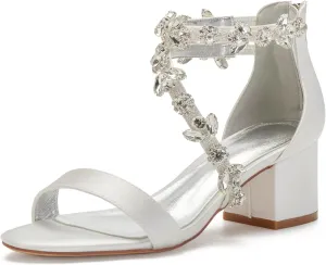 Women's Low Block Heel Sandals Chunky Ankle Strap Crystal Wedding Dress Shoes Low Heel Comfortable Pump Sandals