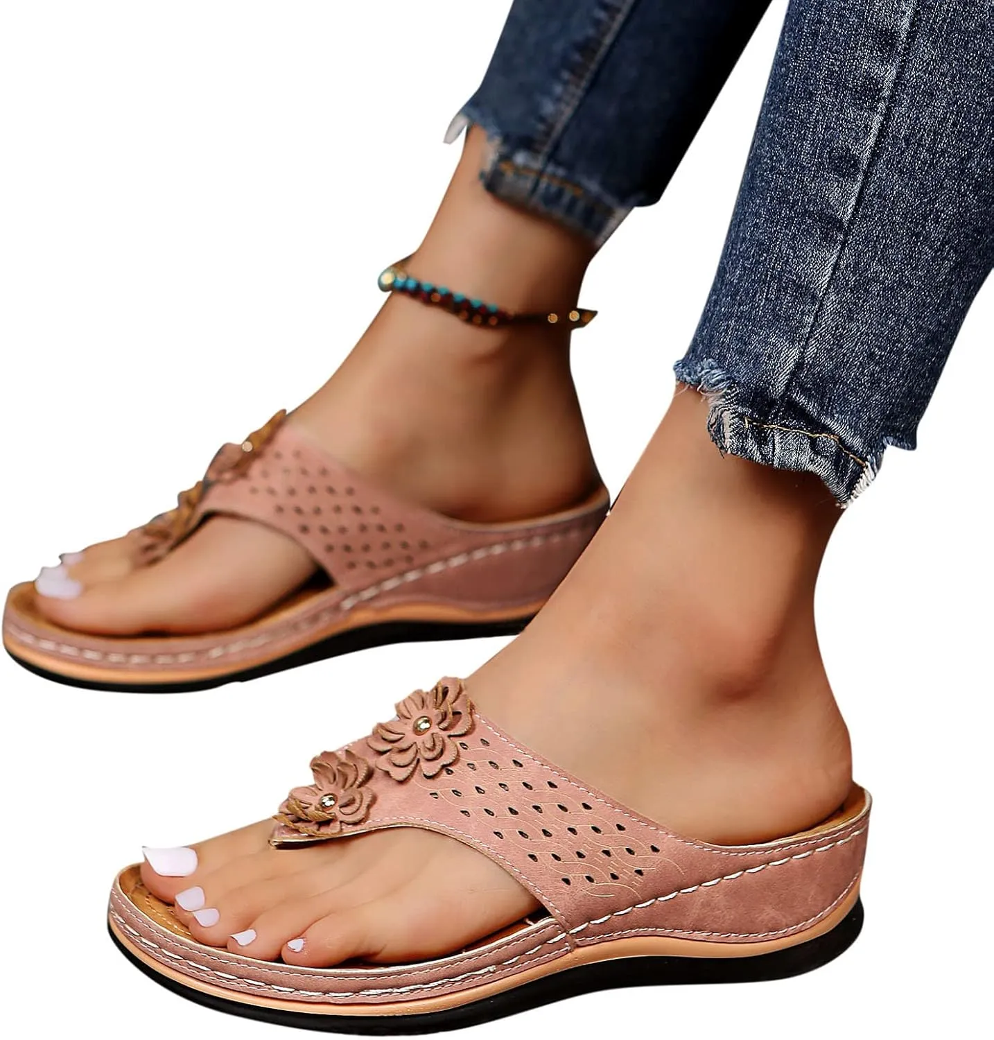 Womens Orthopedic Sandals Summer Casual Flip Flops Arch Support Adjustable Straps Thick Cushion Comfortable Walking Beach Shoes