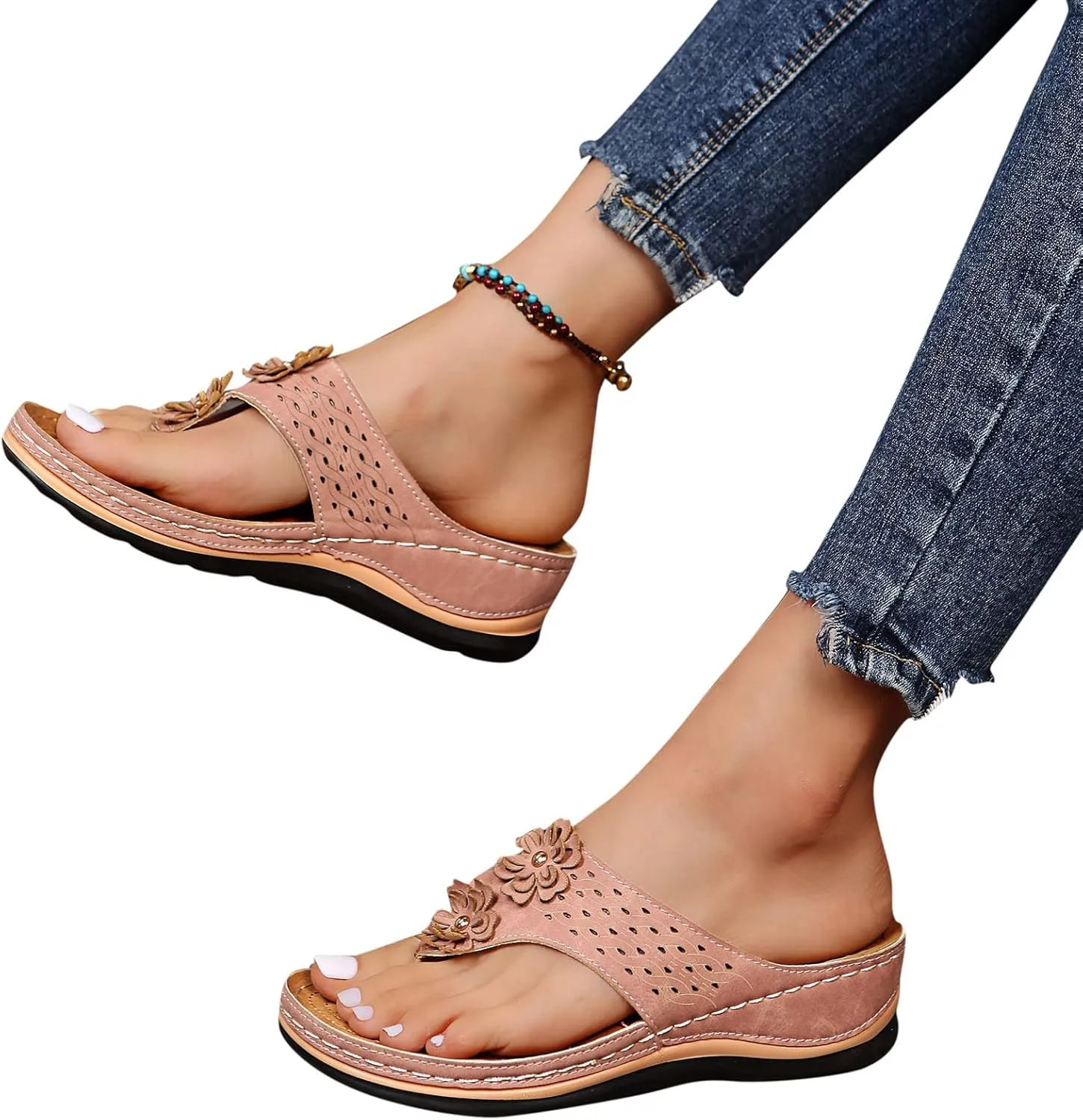 Womens Orthopedic Sandals Summer Casual Flip Flops Arch Support Adjustable Straps Thick Cushion Comfortable Walking Beach Shoes