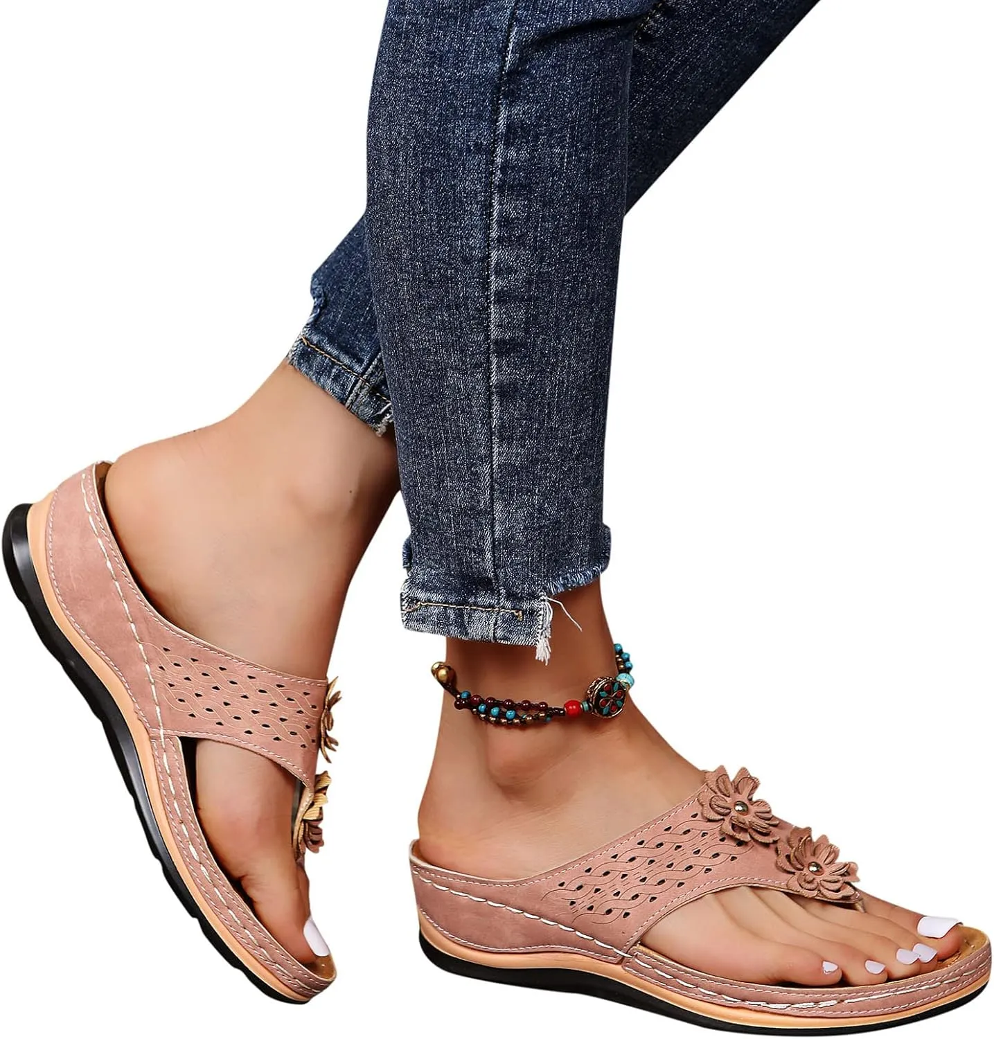 Womens Orthopedic Sandals Summer Casual Flip Flops Arch Support Adjustable Straps Thick Cushion Comfortable Walking Beach Shoes