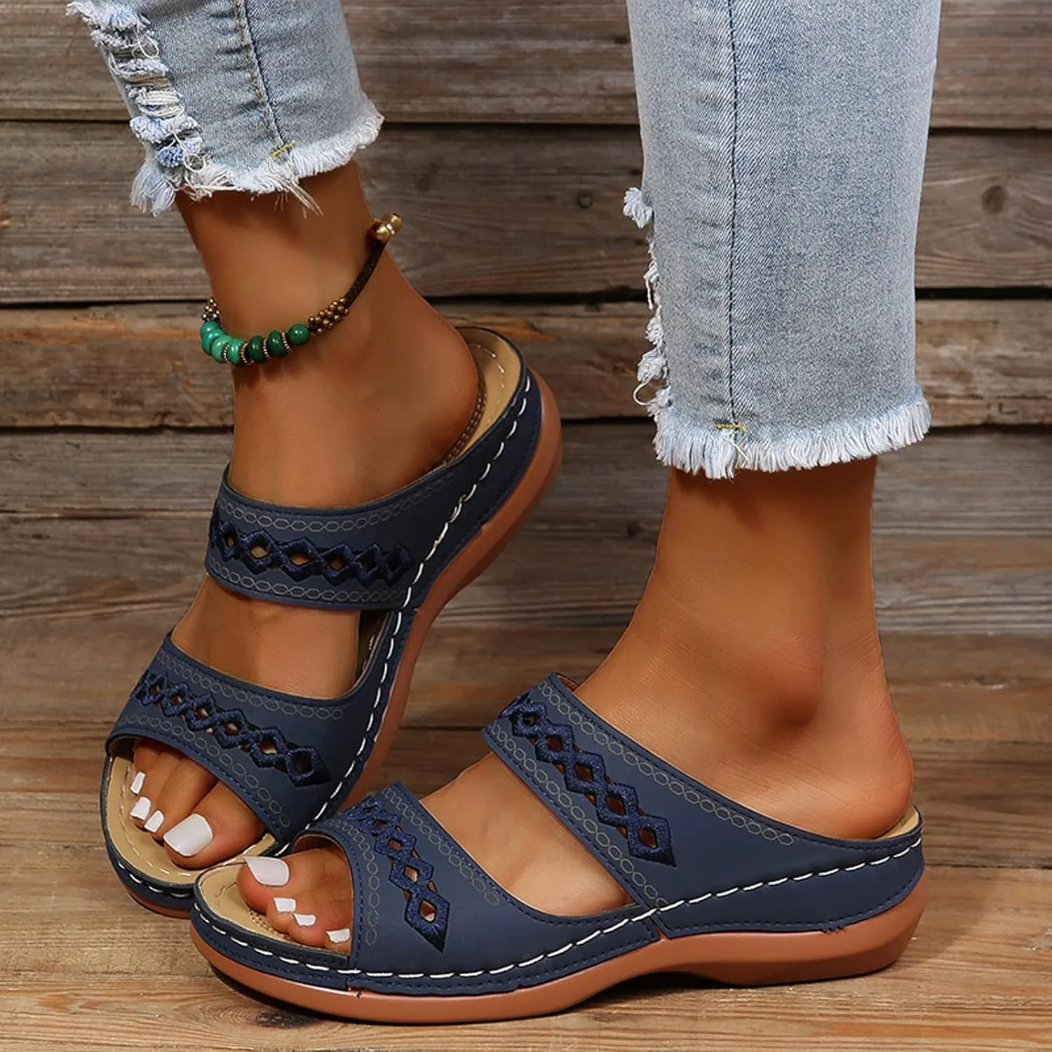 Womens Orthotic Hiking Sandals Arch Support Adjustable Straps Outdoor Walking Shoes Thick Cushion Plantar Fasciitis Relief Summer