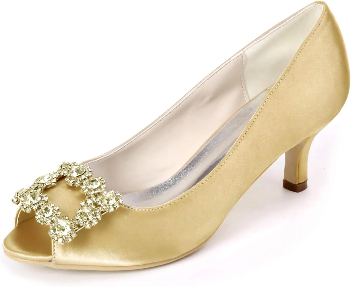Women's Peep Toe Wedding Shoes for Bride Low Heels Bridal Shoes Satin Evening Party Pumps Sandals
