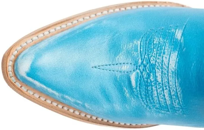 Womens Pixie Embroidered Pointed Toe Pull On Casual Boots Ankle Mid Heel 2-3" - Blue