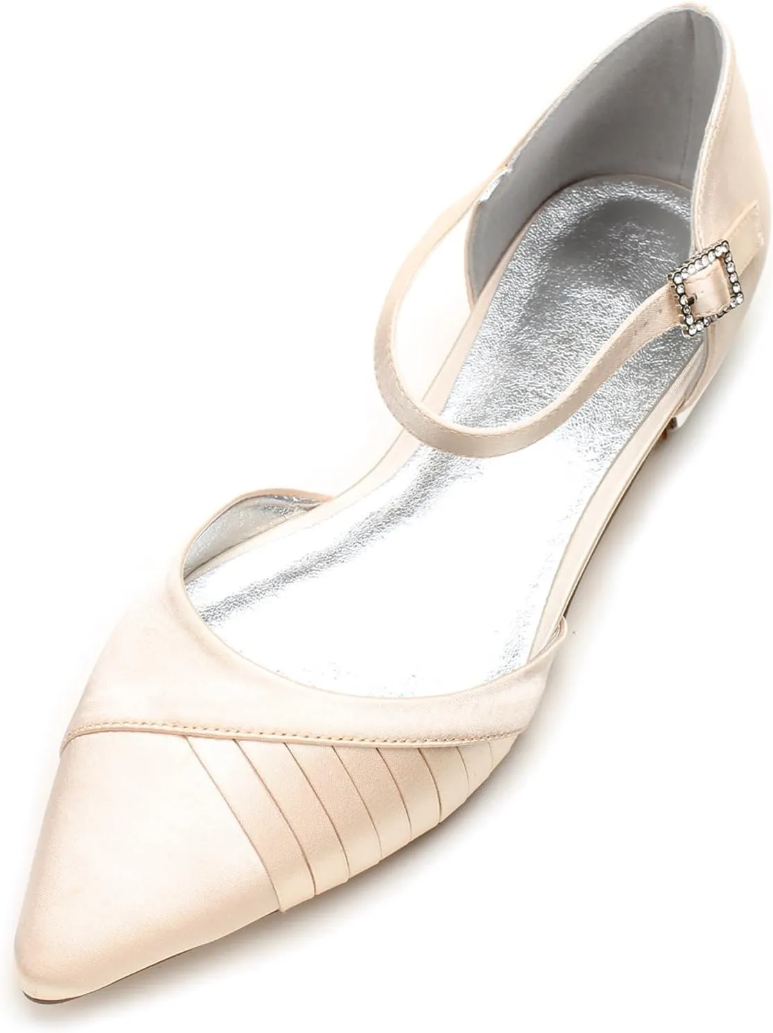 Women's Pointed Toe Pumps Pleated Satin Wedding Shoes for Bride Flats Ankle Strap Bridal Shoes Formal Prom Party Dress Pumps Sandals