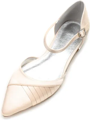 Women's Pointed Toe Pumps Pleated Satin Wedding Shoes for Bride Flats Ankle Strap Bridal Shoes Formal Prom Party Dress Pumps Sandals