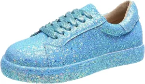 Women's Rhinestone Sneakers Ladies Fashion Sequin Round Head Lace Up Comfortable Flat Casual Shoes Women's Lace Up Casual Sneakers Glitter Sneakers