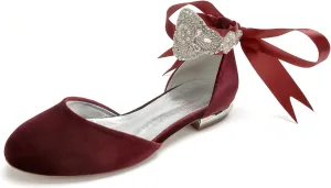 Women's Round Toe Flannel Wedding Flats for Bride Comfortable Wedding Shoes Low Heels Bridal Flats Evening Prom Party Dress Shoes Pumps