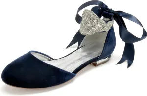 Women's Round Toe Flannel Wedding Flats for Bride Comfortable Wedding Shoes Low Heels Bridal Flats Evening Prom Party Dress Shoes Pumps