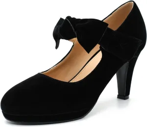 Women's Vintage Bow Heels Platform Mary Jane High Heeled Pumps Ladies Sexy Cute Dress Shoes Wedding Work Party