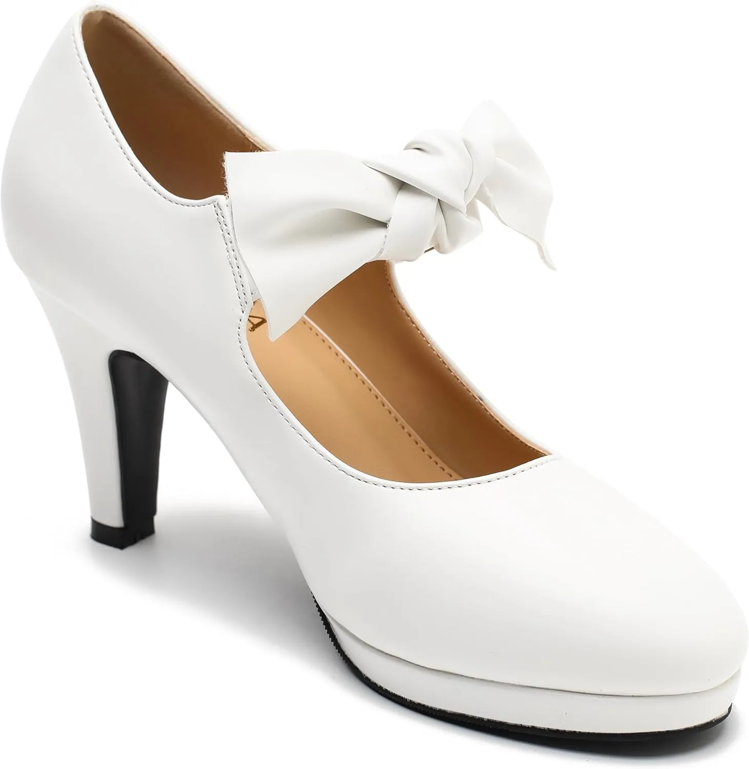 Women's Vintage Bow Heels Platform Mary Jane High Heeled Pumps Ladies Sexy Cute Dress Shoes Wedding Work Party