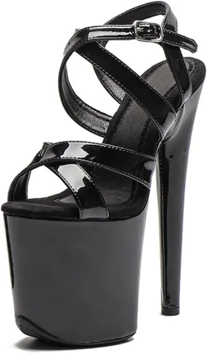 WUXIN H&P Women's Exotic High Heel Sandal 8 Inch Custom Platform Fashion Round Toe Sexy Mirror Stiletto Pole Dance Ankle-Strap Dress shoes