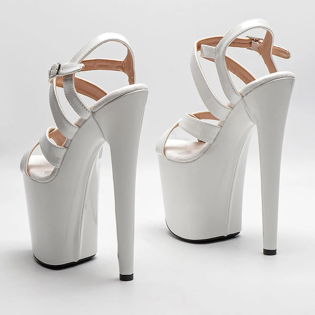 WUXIN H&P Women's Exotic High Heel Sandal 8 Inch Custom Platform Fashion Round Toe Sexy Mirror Stiletto Pole Dance Ankle-Strap Dress shoes
