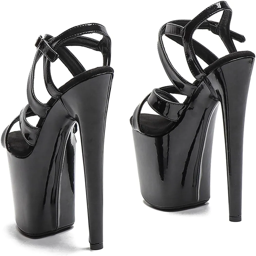 WUXIN H&P Women's Exotic High Heel Sandal 8 Inch Custom Platform Fashion Round Toe Sexy Mirror Stiletto Pole Dance Ankle-Strap Dress shoes