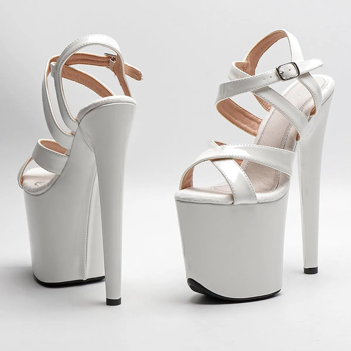 WUXIN H&P Women's Exotic High Heel Sandal 8 Inch Custom Platform Fashion Round Toe Sexy Mirror Stiletto Pole Dance Ankle-Strap Dress shoes
