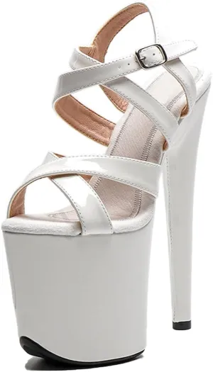 WUXIN H&P Women's Exotic High Heel Sandal 8 Inch Custom Platform Fashion Round Toe Sexy Mirror Stiletto Pole Dance Ankle-Strap Dress shoes