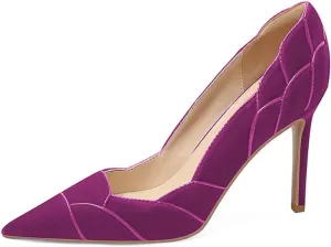 XYD Women Velvet Pumps Closed Pointed Toe High Heels Petaloid Curve Graceful Evening Stiletto Shoes