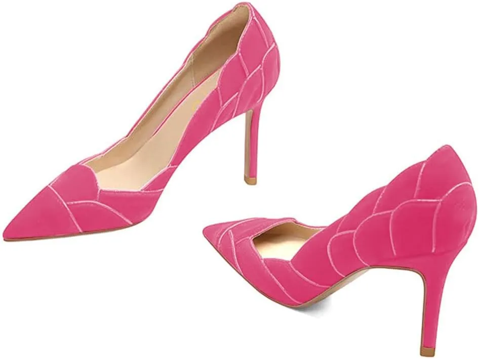 XYD Women Velvet Pumps Closed Pointed Toe High Heels Petaloid Curve Graceful Evening Stiletto Shoes